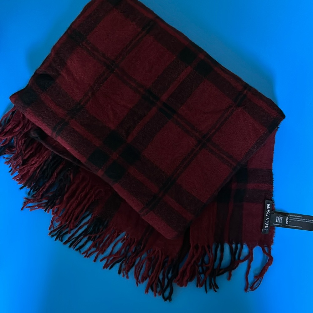 Eileen Fisher Wool\Cashmere Fringed Scarf